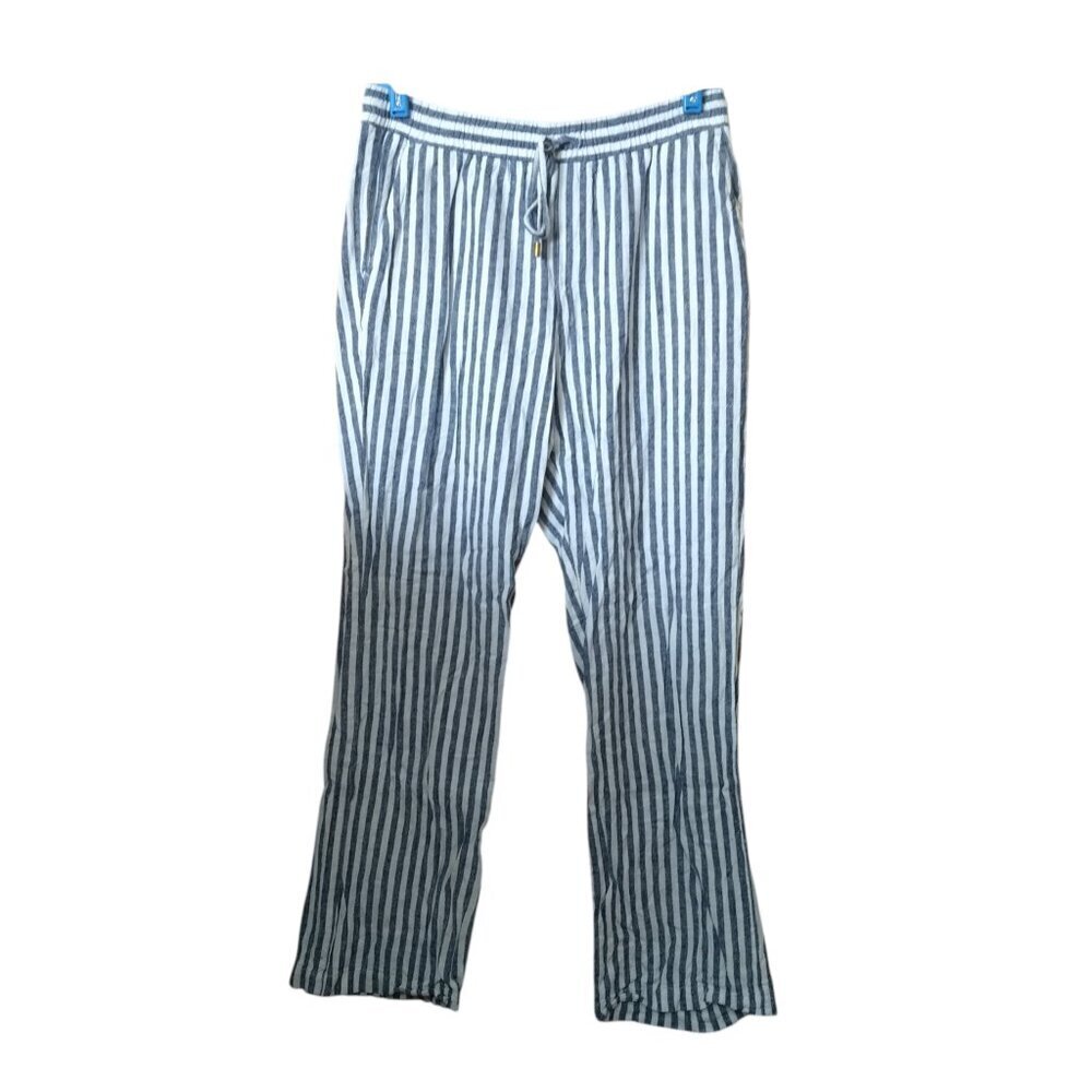 Ellen Tracy Linen Blend Women's Small Striped Pull On Elastic Waist Pants Beachy